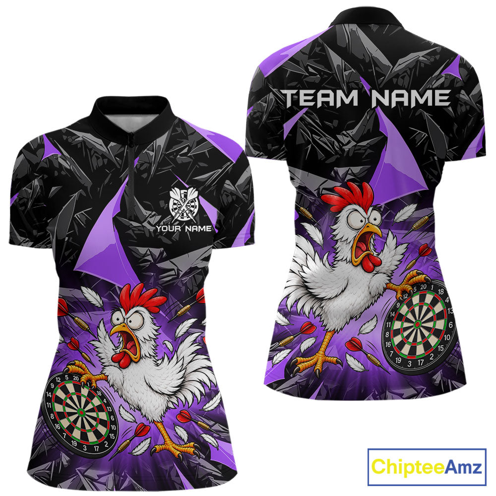 Custom Purple Funny Chicken Dart Shirt for Women Dart Team Jersey Darts League Dartboard Shirt NNT346
