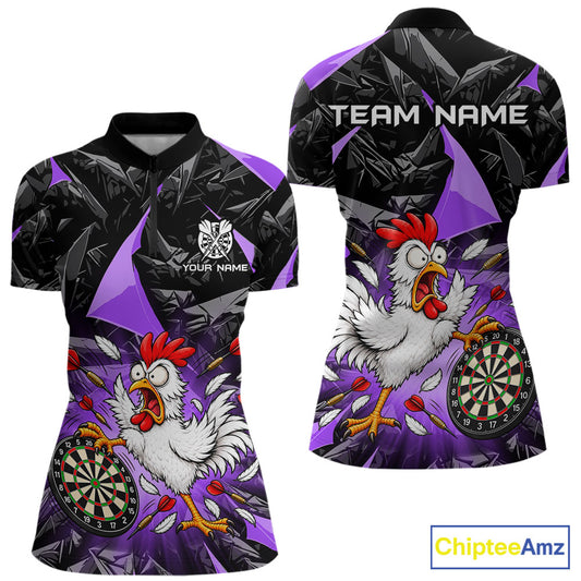 Custom Purple Funny Chicken Dart Shirt for Women Dart Team Jersey Darts League Dartboard Shirt NNT346