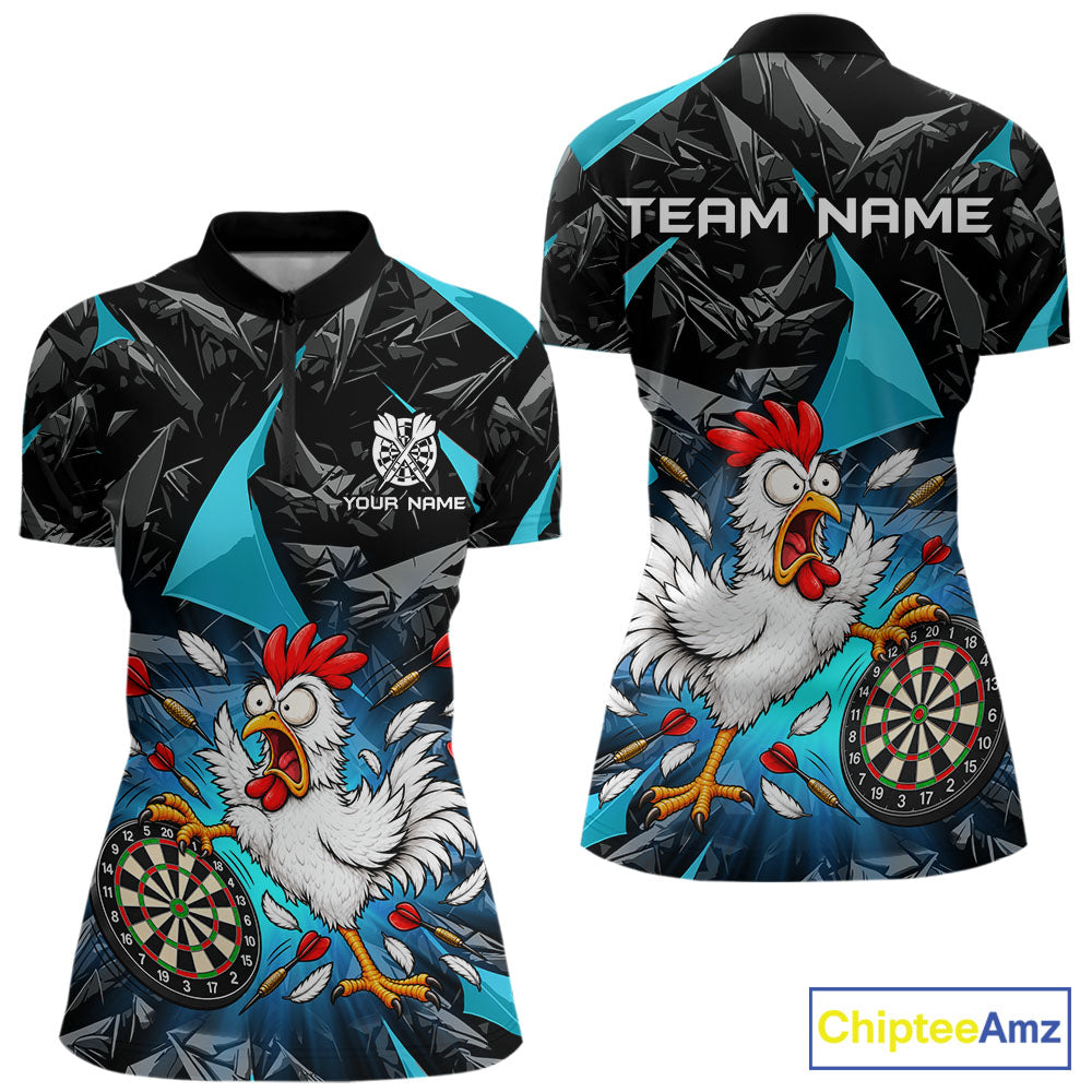 Custom Turquoise Funny Chicken Dart Shirt for Women Dart Team Jersey Darts League Dartboard Shirt NNT346