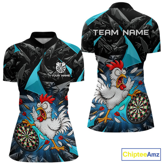 Custom Turquoise Funny Chicken Dart Shirt for Women Dart Team Jersey Darts League Dartboard Shirt NNT346