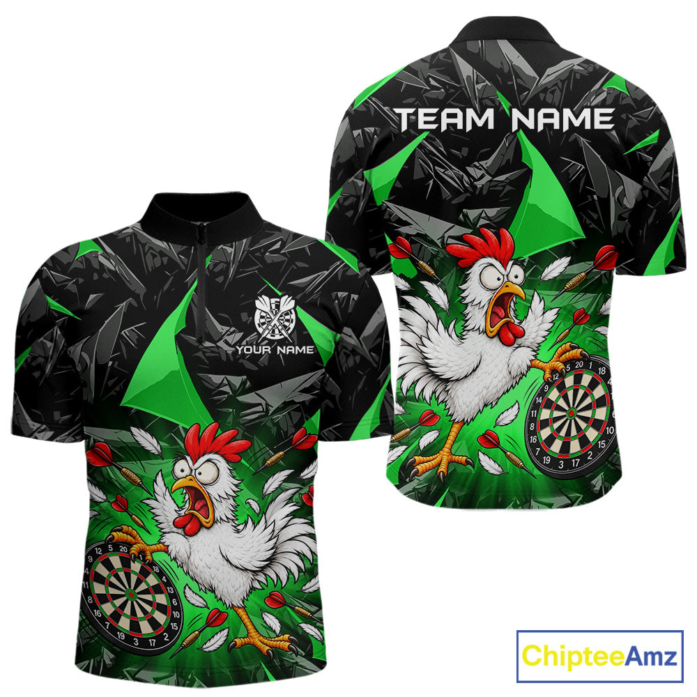 Custom Green Funny Chicken Dart Shirt for Men Dart Team Jersey Darts League Dartboard Shirt NNT346