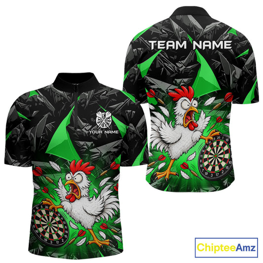Custom Green Funny Chicken Dart Shirt for Men Dart Team Jersey Darts League Dartboard Shirt NNT346