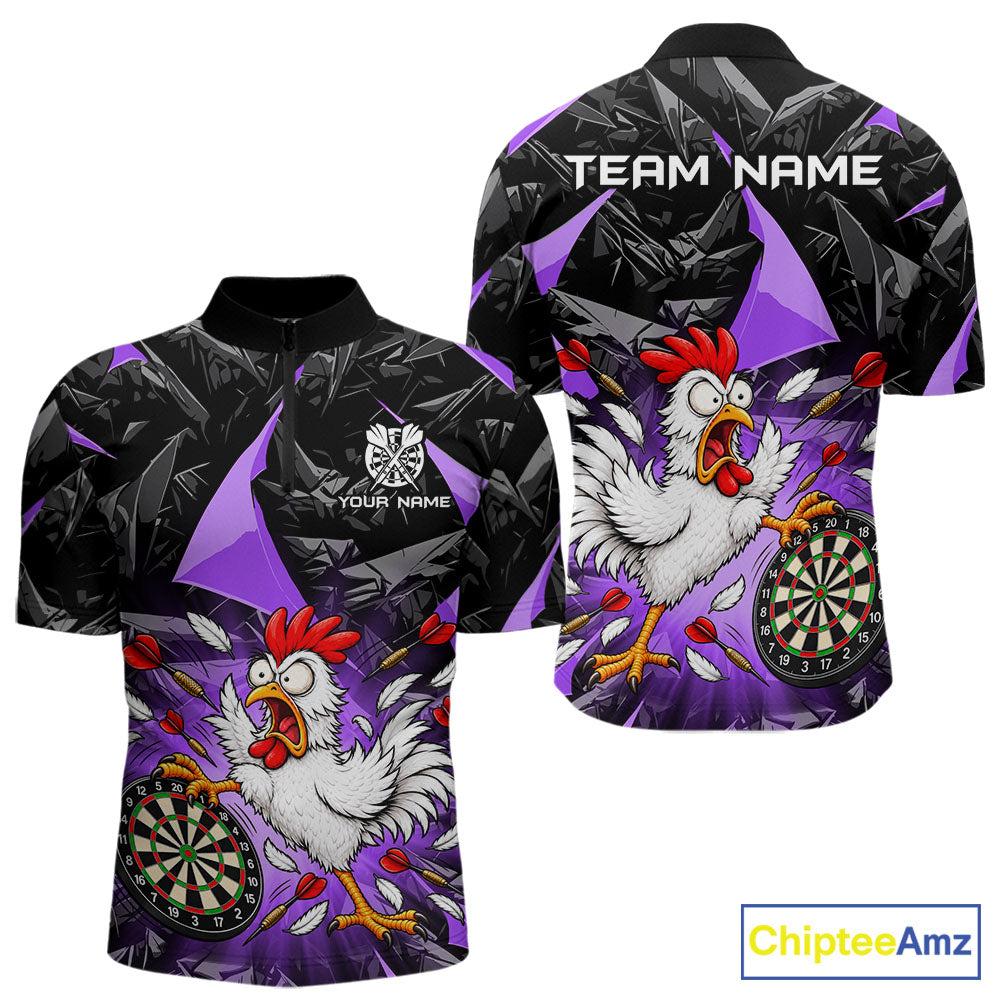 Custom Purple Funny Chicken Dart Shirt for Men Dart Team Jersey Darts League Dartboard Shirt NNT346