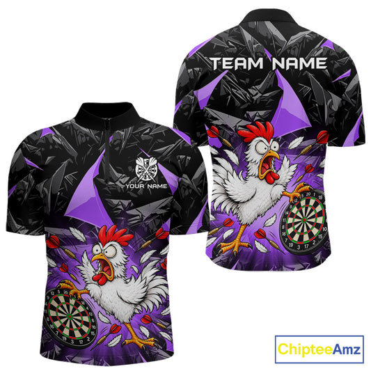 Custom Purple Funny Chicken Dart Shirt for Men Dart Team Jersey Darts League Dartboard Shirt NNT346