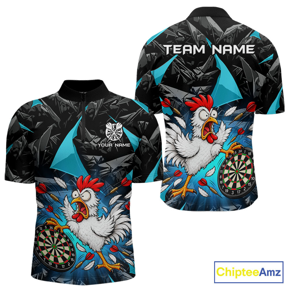 Custom Turquoise Funny Chicken Dart Shirt for Men Dart Team Jersey Darts League Dartboard Shirt NNT346