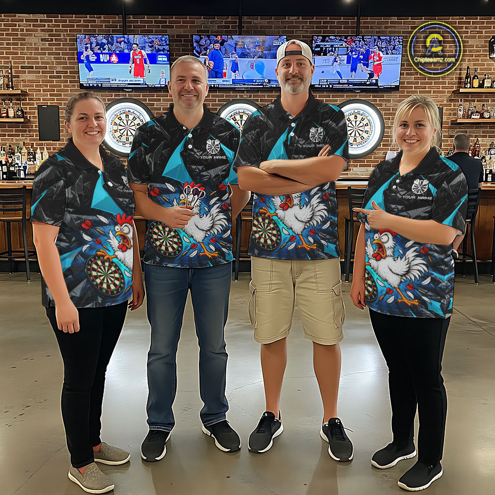 Custom Turquoise Funny Chicken Dart Shirt for Women Dart Team Jersey Darts League Dartboard Shirt NNT346