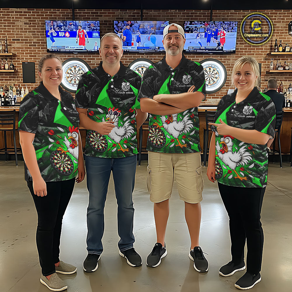 Custom Green Funny Chicken Dart Shirt for Men Dart Team Jersey Darts League Dartboard Shirt NNT346