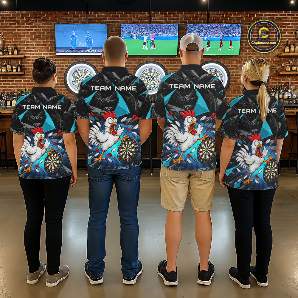 Custom Turquoise Funny Chicken Dart Shirt for Women Dart Team Jersey Darts League Dartboard Shirt NNT346