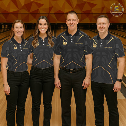 Black Gold Swirling Gold Rings Bowling Ball Custom Bowling Jersey for Women Bowling Team Shirts HNT696