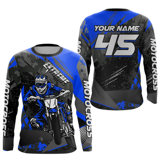 Blue Youth Motocross Shirts Custom MX Racing Extreme Shirts Kid Men Women UPF30+ DNT34