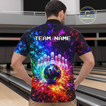 Load image into Gallery viewer, Person wearing a colorful bowling shirt with a design on a bowling alley.