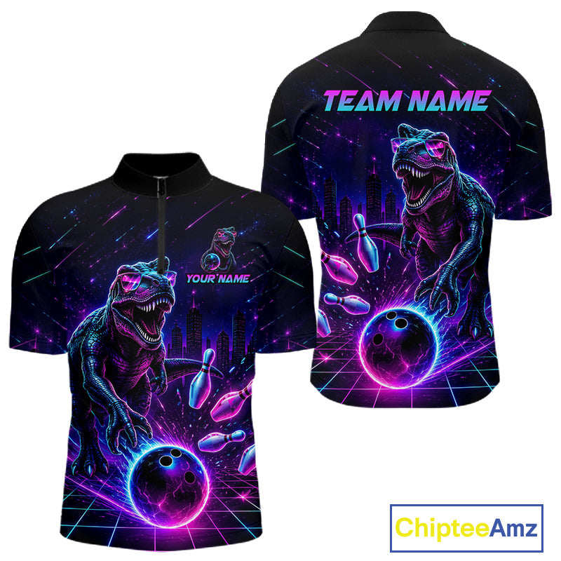 Custom Neon Funny Dinosaur Bowling Team Shirts Bowling Jersey for Men Bowling League HNT462