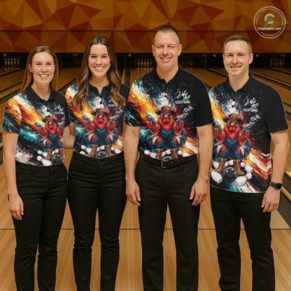 Custom Colorful Funny Cowboy Rooster Gun Bowling Team Shirts for Women Bowling League Shirts HNT630