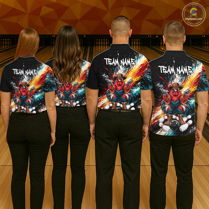 Custom Colorful Funny Cowboy Rooster Gun Bowling Team Shirts for Men Bowling League Shirts HNT630