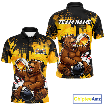 Custom Beer Bear Bowling Jersey for Men Bowling Team Shirts Bowling Polo & 1/4 Zip HNT265