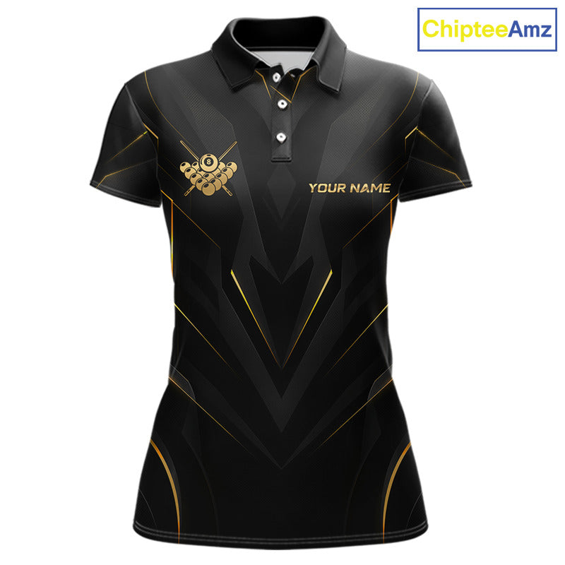 Black polo shirt with gold accents and a logo on a white background, branded 'Chiptee Amz'.