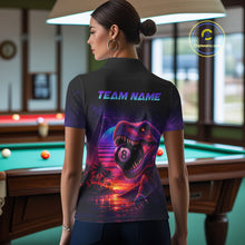 Load image into Gallery viewer, Person wearing a shirt with a dinosaur and number 8 design in a pool hall.
