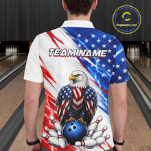 Load image into Gallery viewer, Person wearing a bowling shirt with an eagle design and 'TEAMNAME' text in a bowling alley.