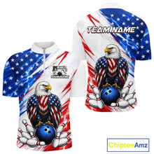 Load image into Gallery viewer, Bowling jersey with American flag design and eagle holding a bowling ball, featuring 'Chiptee Amz' branding.