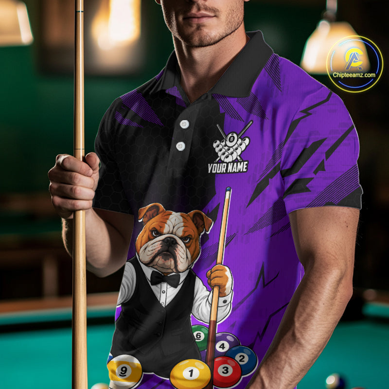 Custom Bulldog 8 Ball Pool Shirts Purple Billiard Shirt for Men Billiard Team Jersey Billiard Gift NNT379