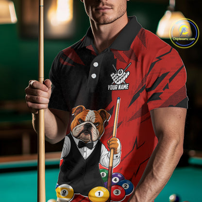 Custom Bulldog 8 Ball Pool Shirts Red Billiard Shirt for Men Billiard Team Jersey Billiard Gift NNT379