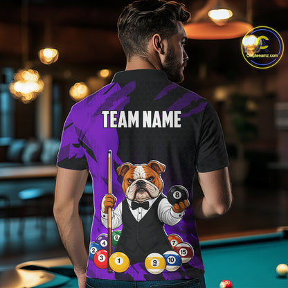 Custom Bulldog 8 Ball Pool Shirts Purple Billiard Shirt for Men Billiard Team Jersey Billiard Gift NNT379