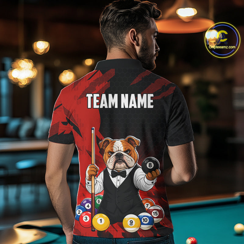 Custom Bulldog 8 Ball Pool Shirts Red Billiard Shirt for Men Billiard Team Jersey Billiard Gift NNT379