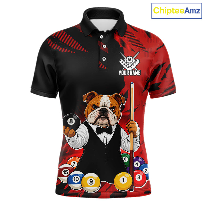 Custom Bulldog 8 Ball Pool Shirts Red Billiard Shirt for Men Billiard Team Jersey Billiard Gift NNT379
