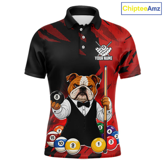 Custom Bulldog 8 Ball Pool Shirts Red Billiard Shirt for Men Billiard Team Jersey Billiard Gift NNT379