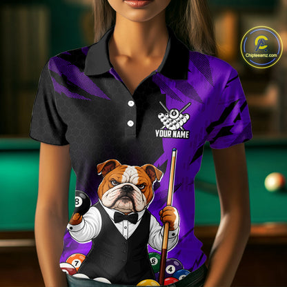 Custom Bulldog 8 Ball Pool Shirts Purple Billiard Shirt for Women Billiard Team Jersey Billiard Gift NNT379