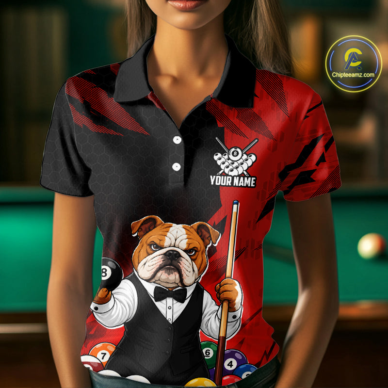 Custom Bulldog 8 Ball Pool Shirts Red Billiard Shirt for Women Billiard Team Jersey Billiard Gift NNT379