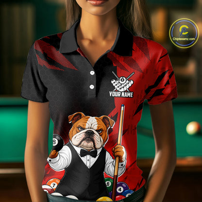 Custom Bulldog 8 Ball Pool Shirts Red Billiard Shirt for Women Billiard Team Jersey Billiard Gift NNT379
