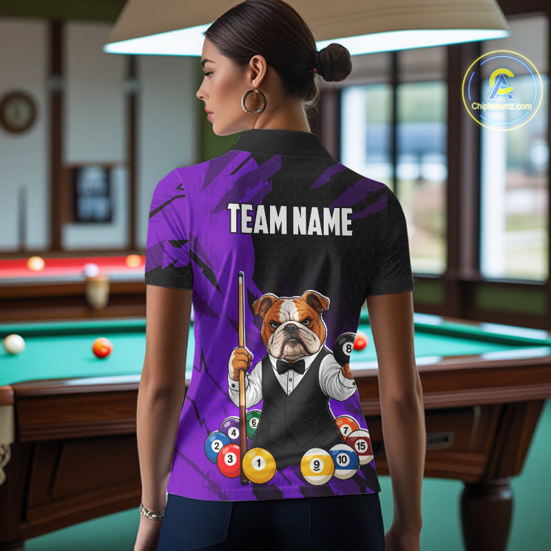 Custom Bulldog 8 Ball Pool Shirts Purple Billiard Shirt for Women Billiard Team Jersey Billiard Gift NNT379