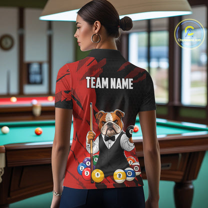Custom Bulldog 8 Ball Pool Shirts Red Billiard Shirt for Women Billiard Team Jersey Billiard Gift NNT379