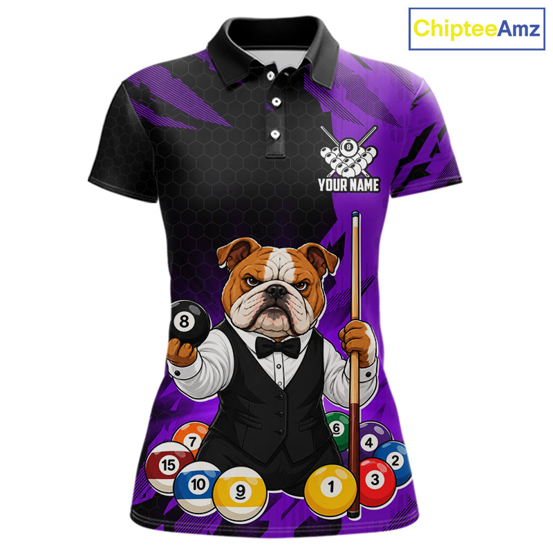 Custom Bulldog 8 Ball Pool Shirts Purple Billiard Shirt for Women Billiard Team Jersey Billiard Gift NNT379