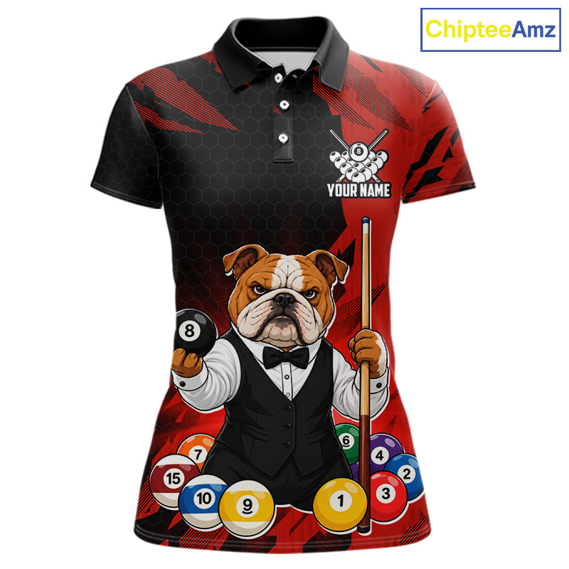 Custom Bulldog 8 Ball Pool Shirts Red Billiard Shirt for Women Billiard Team Jersey Billiard Gift NNT379
