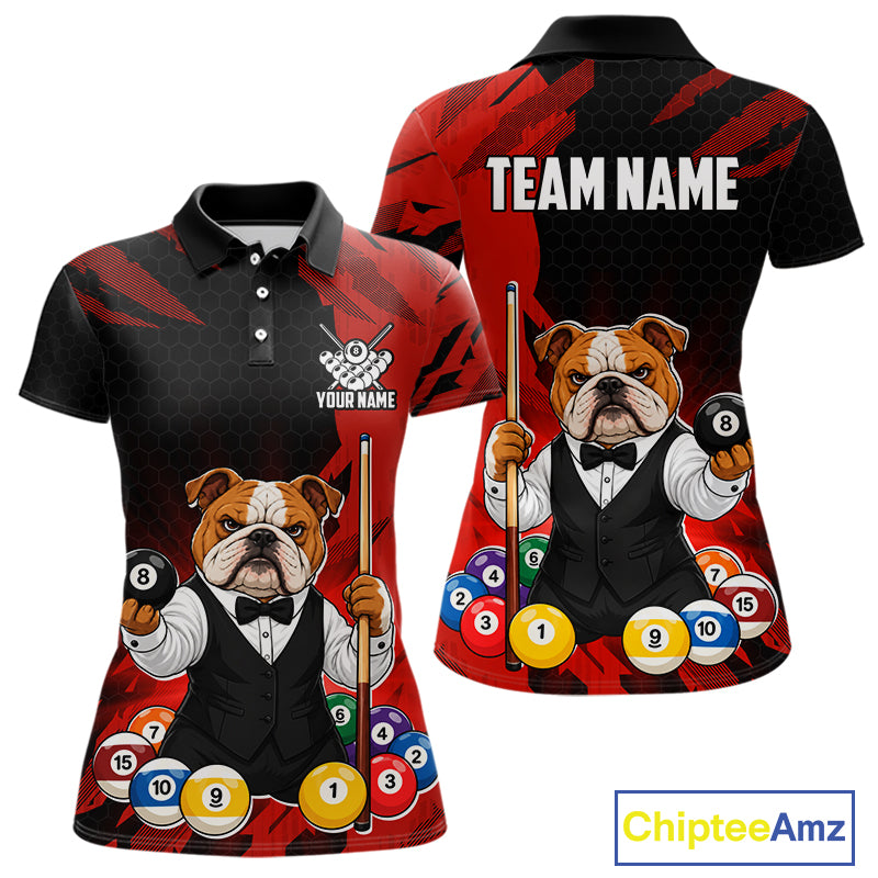 Custom Bulldog 8 Ball Pool Shirts Red Billiard Shirt for Women Billiard Team Jersey Billiard Gift NNT379