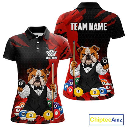Custom Bulldog 8 Ball Pool Shirts Red Billiard Shirt for Women Billiard Team Jersey Billiard Gift NNT379