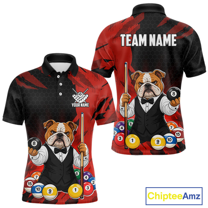 Custom Bulldog 8 Ball Pool Shirts Red Billiard Shirt for Men Billiard Team Jersey Billiard Gift NNT379