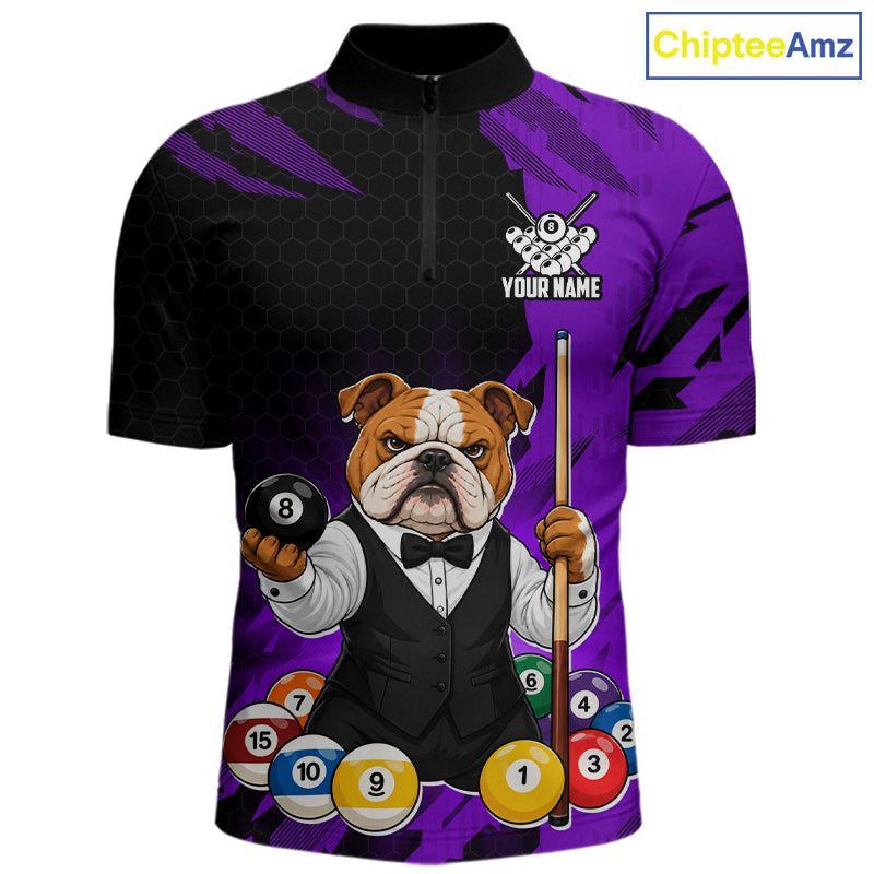 Custom Bulldog 8 Ball Pool Shirts Purple Billiard Shirt for Men Billiard Team Jersey Billiard Gift NNT379