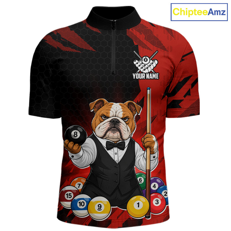 Custom Bulldog 8 Ball Pool Shirts Red Billiard Shirt for Men Billiard Team Jersey Billiard Gift NNT379