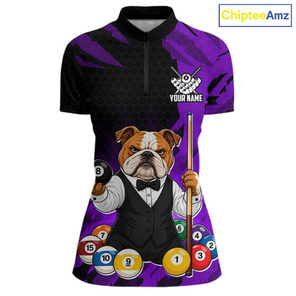 Custom Bulldog 8 Ball Pool Shirts Purple Billiard Shirt for Women Billiard Team Jersey Billiard Gift NNT379