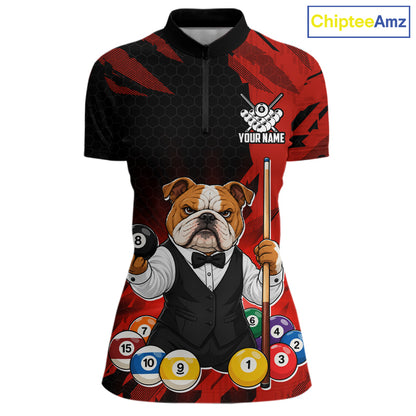Custom Bulldog 8 Ball Pool Shirts Red Billiard Shirt for Women Billiard Team Jersey Billiard Gift NNT379