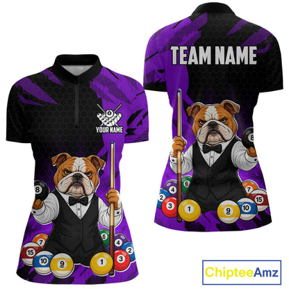 Custom Bulldog 8 Ball Pool Shirts Purple Billiard Shirt for Women Billiard Team Jersey Billiard Gift NNT379