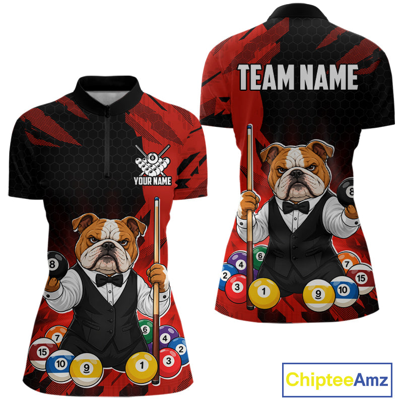 Custom Bulldog 8 Ball Pool Shirts Red Billiard Shirt for Women Billiard Team Jersey Billiard Gift NNT379