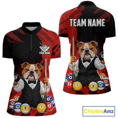 Custom Bulldog 8 Ball Pool Shirts Red Billiard Shirt for Women Billiard Team Jersey Billiard Gift NNT379