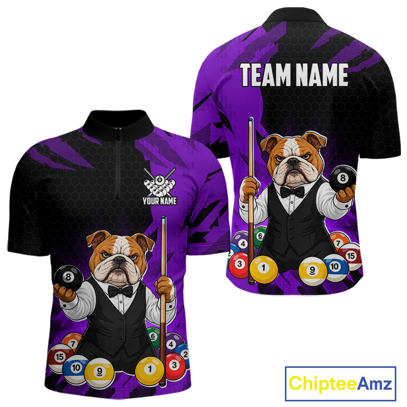 Custom Bulldog 8 Ball Pool Shirts Purple Billiard Shirt for Men Billiard Team Jersey Billiard Gift NNT379