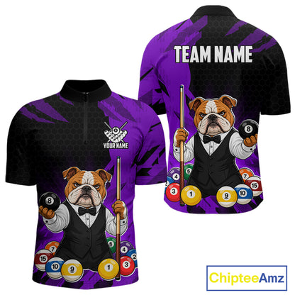 Custom Bulldog 8 Ball Pool Shirts Purple Billiard Shirt for Men Billiard Team Jersey Billiard Gift NNT379
