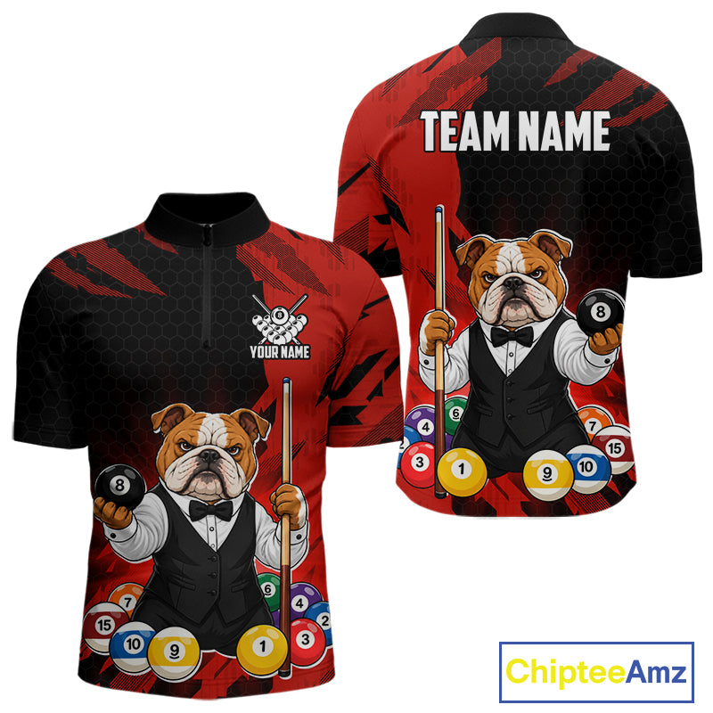 Custom Bulldog 8 Ball Pool Shirts Red Billiard Shirt for Men Billiard Team Jersey Billiard Gift NNT379