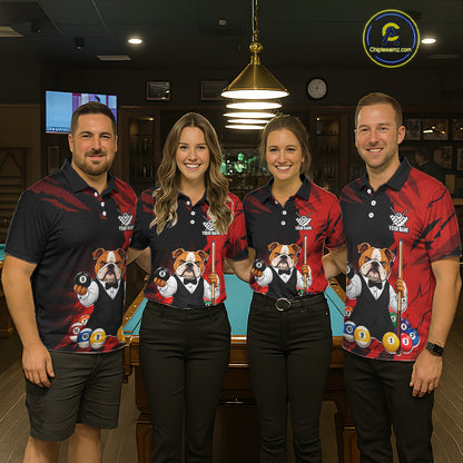 Custom Bulldog 8 Ball Pool Shirts Red Billiard Shirt for Women Billiard Team Jersey Billiard Gift NNT379
